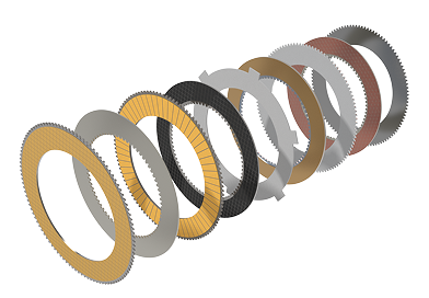 Lamellen Mehrere unterschiedlich gefärbte und texturierte Dichtungsringe in einer Reihe, die nacheinander angeordnet sind.